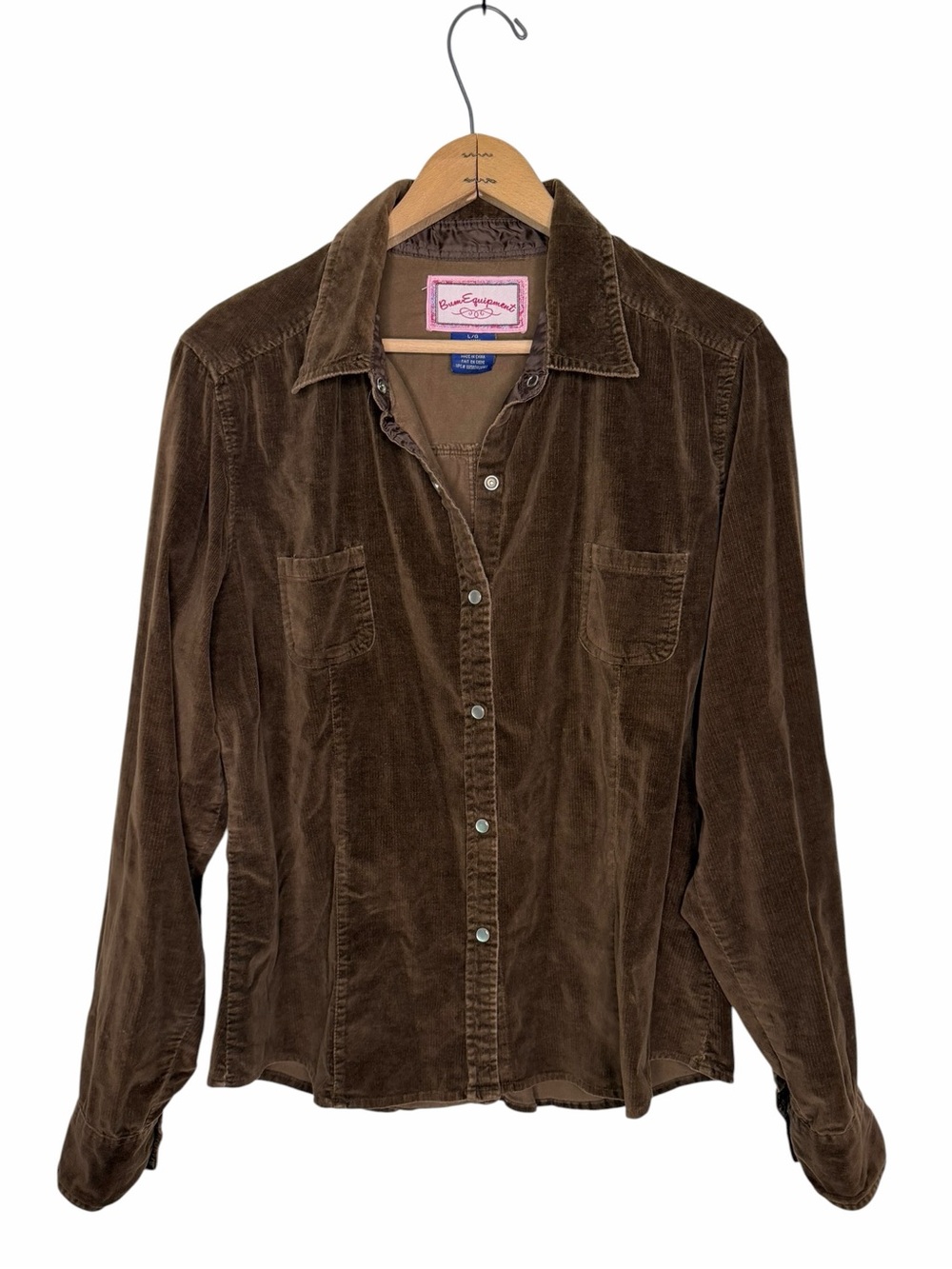 Bum Equipment Vintage 90’s Y2K Pearl Snap Button Front Brown Velvet Shirt Size L